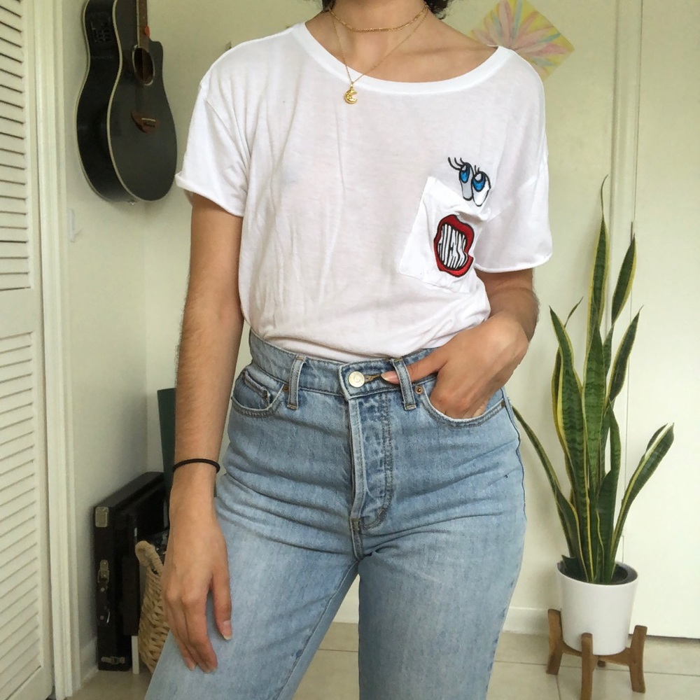 GUESS White Tee with Monster Pocket